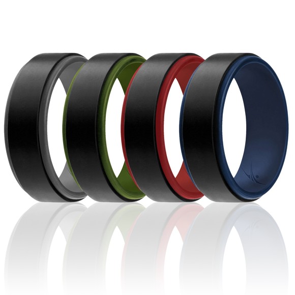 Silicone Wedding 2Layer Step Ring Set - Black by ROQ for Men - 4 x 11 mm Ring - Picture 1 of 1